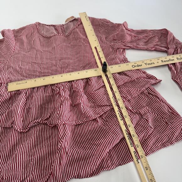 Zara Trafaluc Shirt Womens XS Red White Striped Long Sleeve Ruffle Blouse Top - Picture 8 of 8